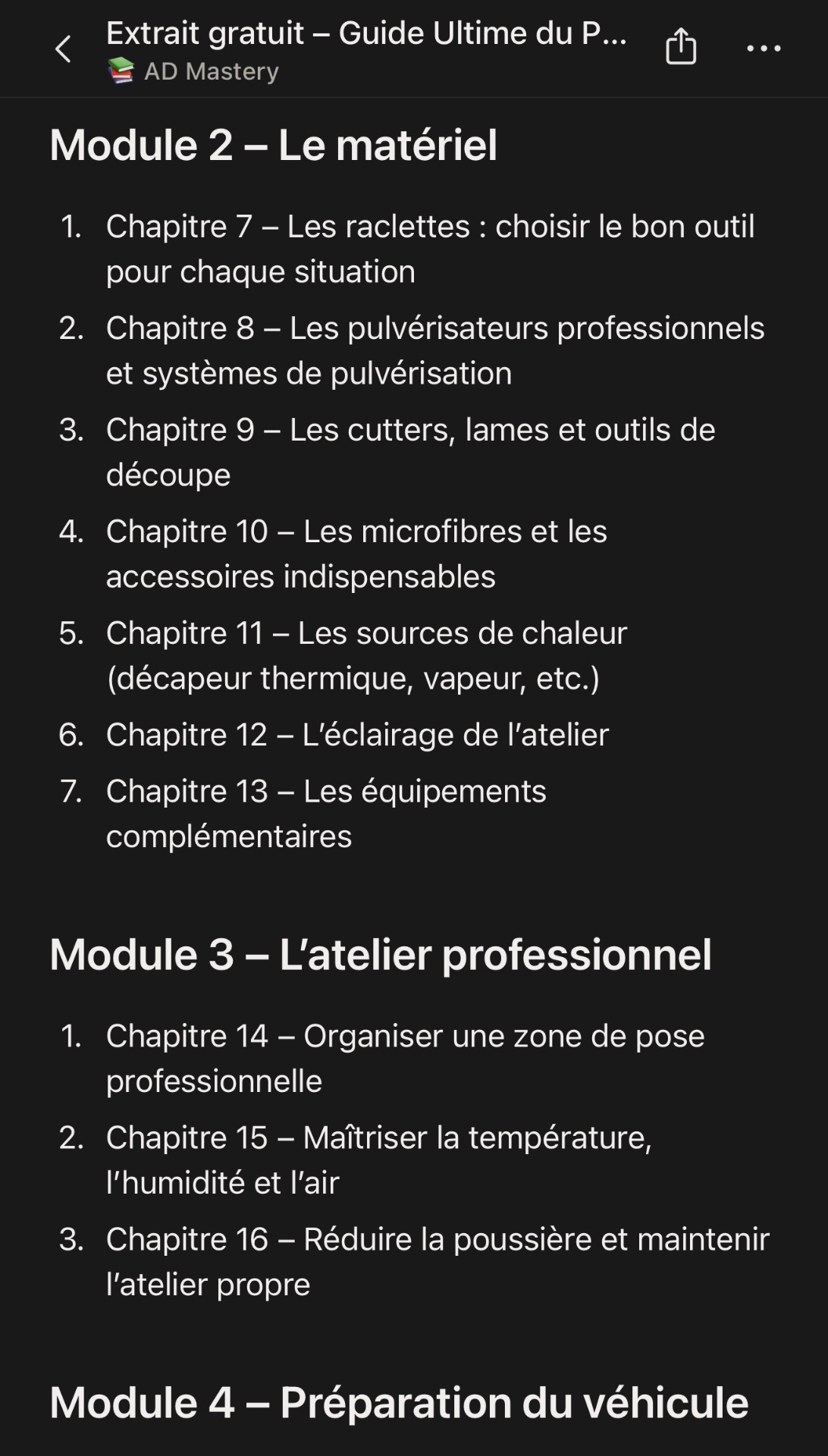 Aperçu — Modules et chapitres
